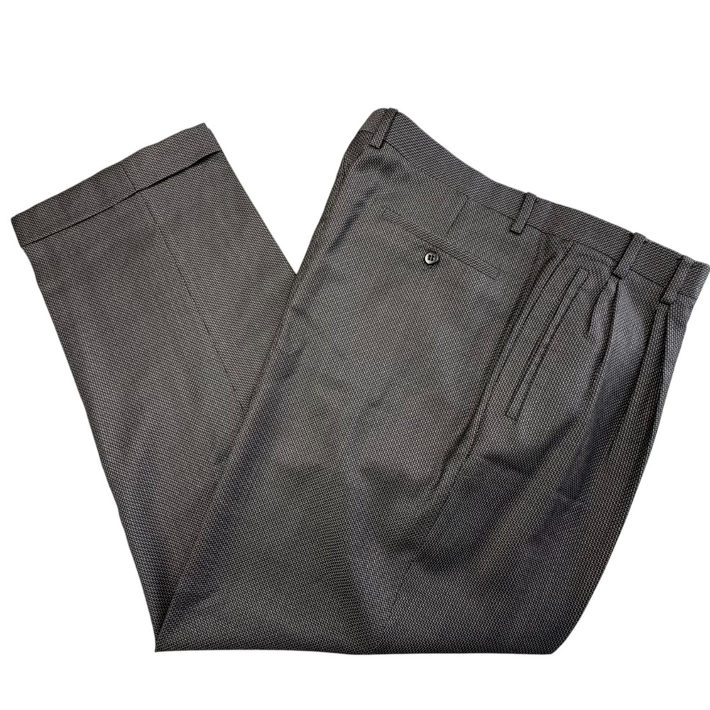 Zanella Wool Dress Pants Trousers Mens 38 Gray Chevron‎ Pattern Pleated Italy